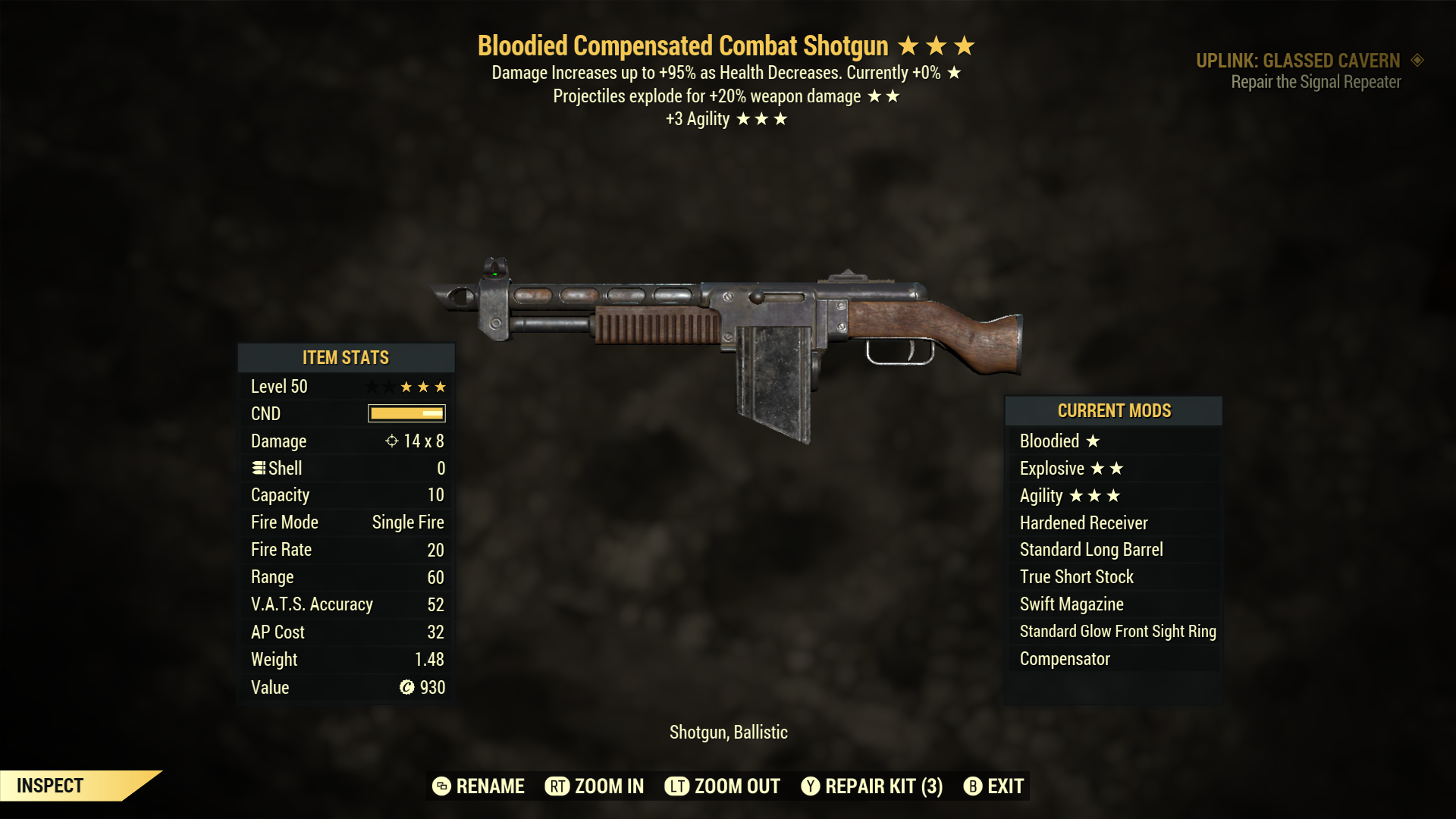 Bloodied【Explosive + Agility】Combat Shotgun